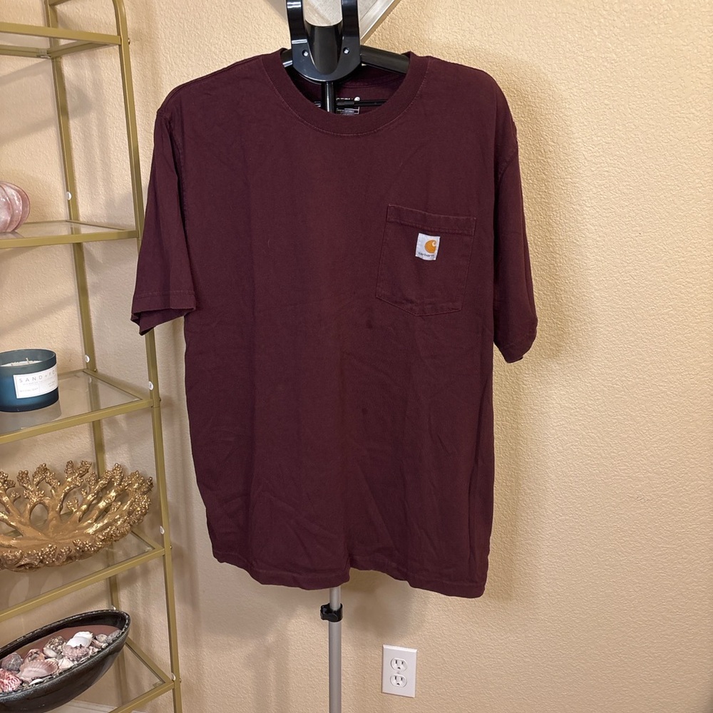Carhartt Men’s Large Loose Fit‎ Pocket T Shirt Burgundy Workwear Tee